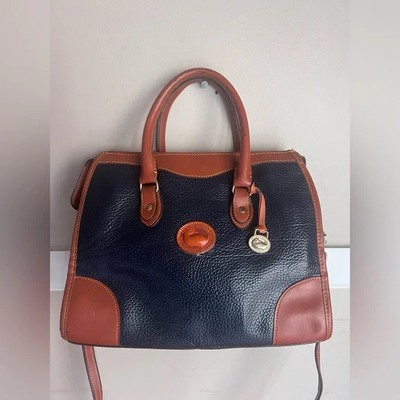 Dooney & Bourke Navy and Tan Satchel - Picture 1 of 5